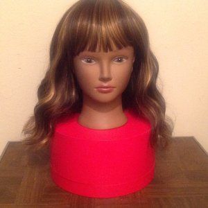 Medium Length Brown with Highlights Synthetic Wig